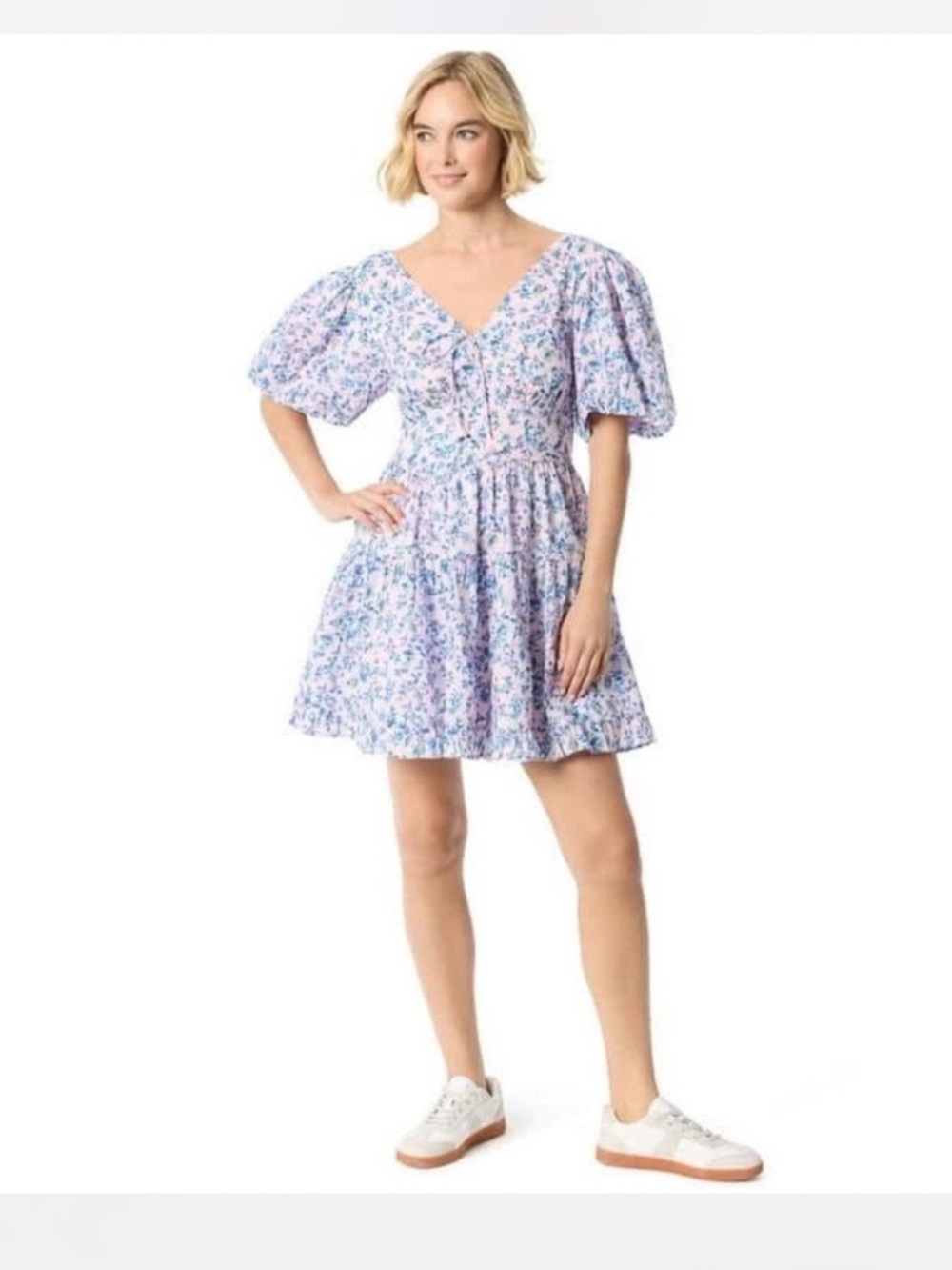NWT Jessica Simpson 100% Cotton Floral Puff-Sleeve  Dress Size Medium
